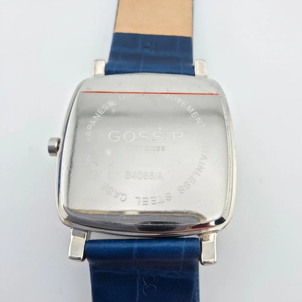 GOSSIP Ladies Quartz Watch Blue Dial & Crocodile Leather Strap Silver Tone 8